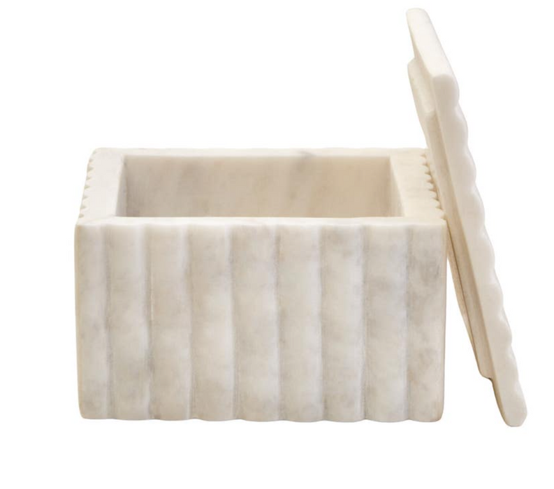 Savio Square White Fluted Marble Box
