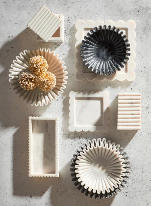 Savio White Marble scalloped Square Small Tray