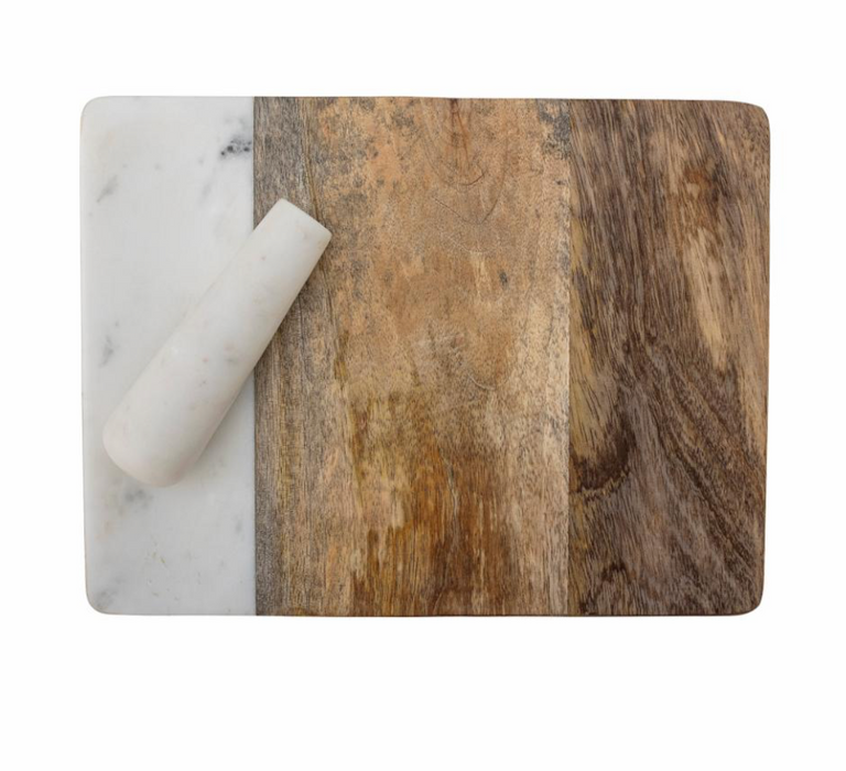 Marble & Wood Cutting Board with Pestle