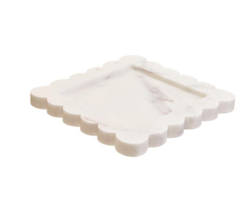 Savio White Marble scalloped Square Small Tray