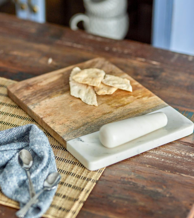 Marble & Wood Cutting Board with Pestle