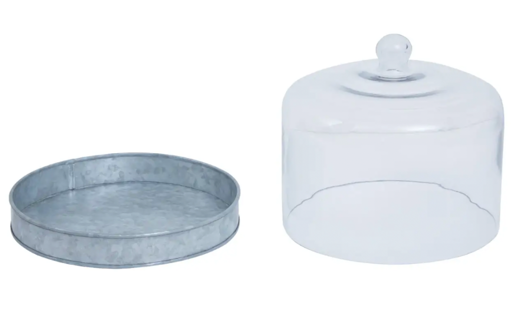 Galvanized Steel Cake Platter With Glass Dome