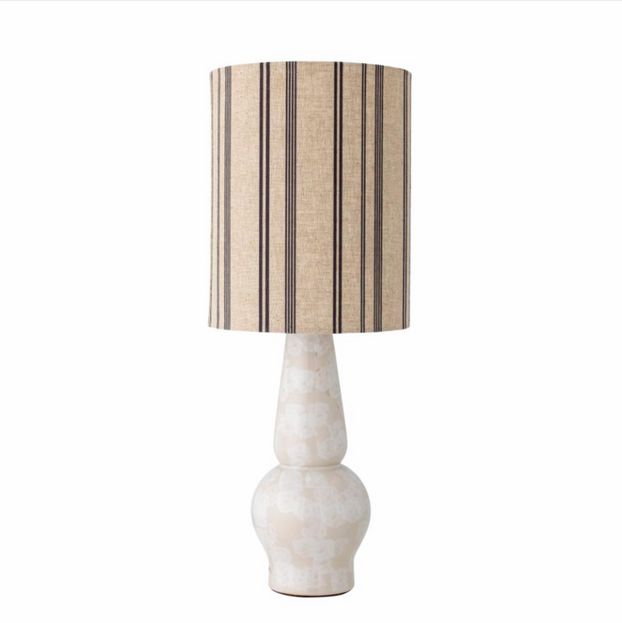 Natural Stoneware Lamp With Striped Linen Shade