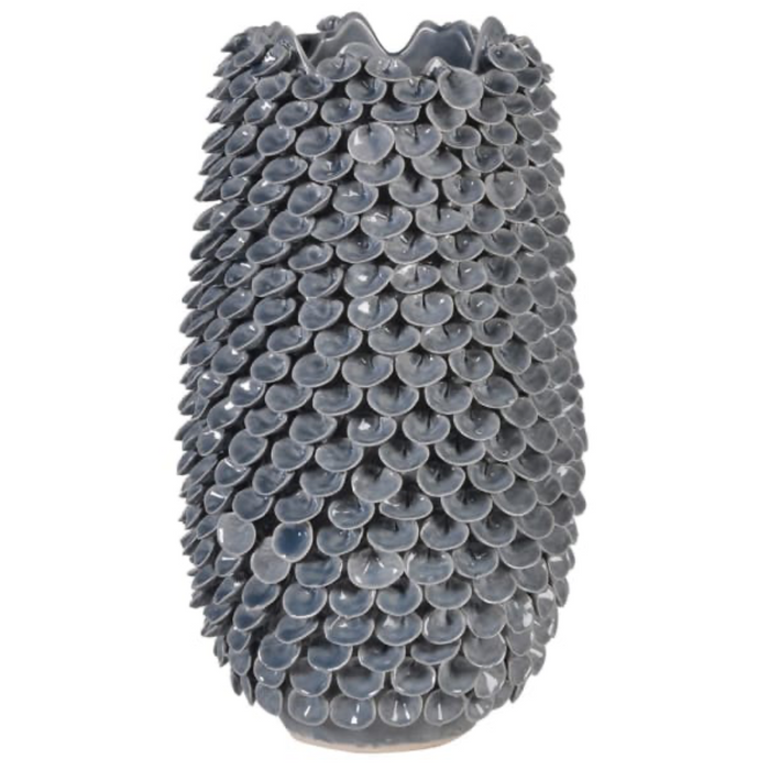 Blue-Lead Intricate Petal Ceramic Vase