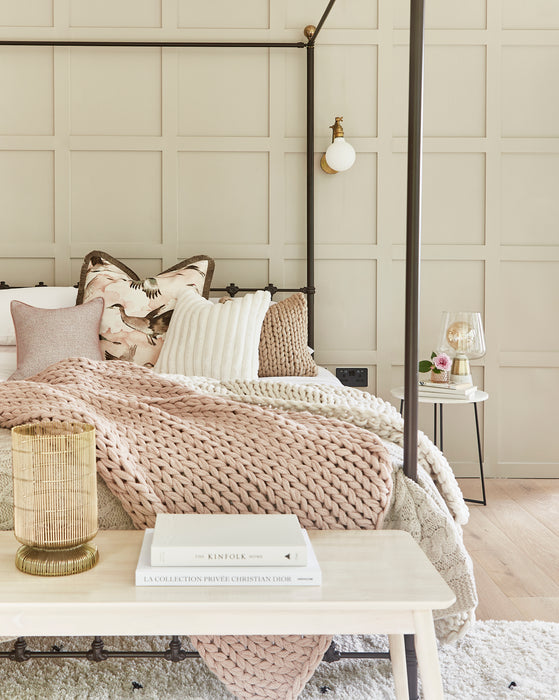 Striped Off-White Faux Fur Cushion Cover