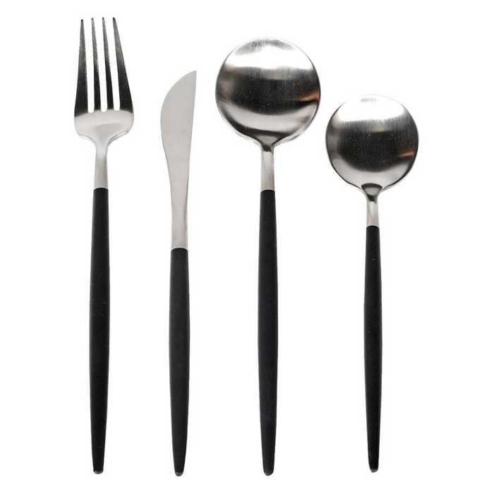 Contrast Silver and Black Cutlery Set