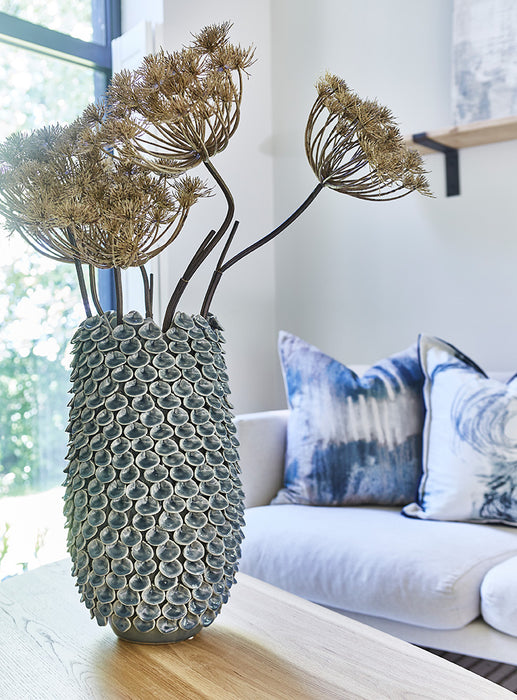 Blue-Lead Intricate Petal Ceramic Vase