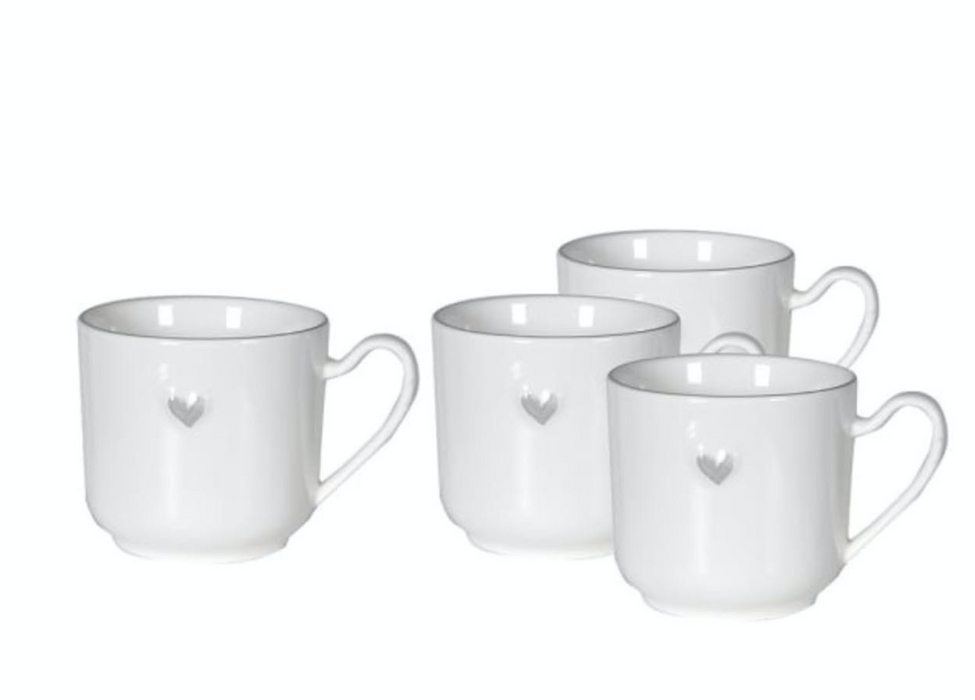 4 Love-Heart Mugs In Grey