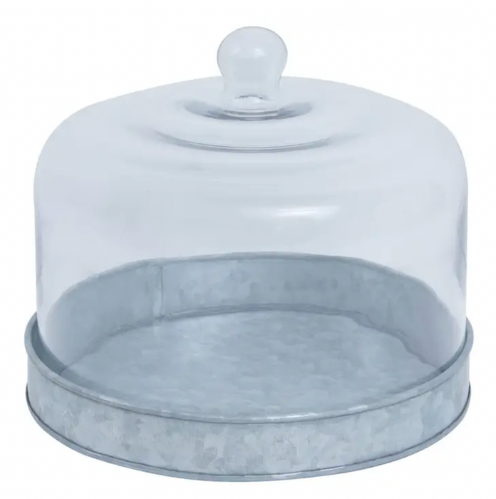 Galvanized Steel Cake Platter With Glass Dome