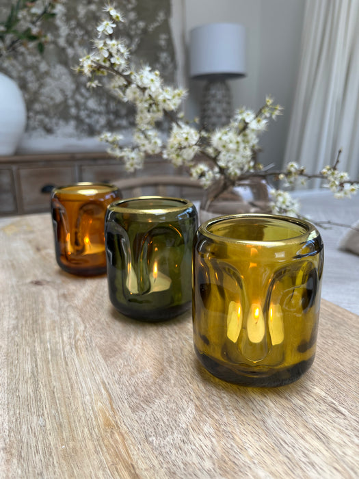 Set Of Three Glass Candle Holders