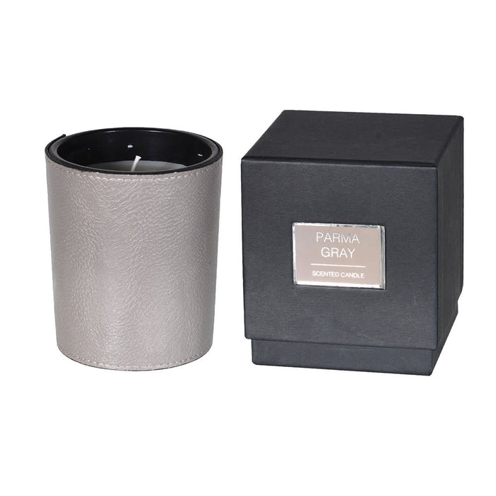 Grey Leather Candle In Gift Box
