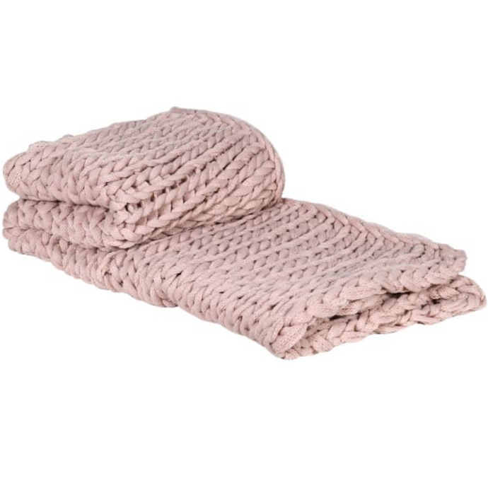 Dusty Pink Cable Knit Throw